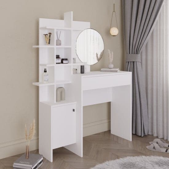 Flores Wooden Dressing Table With 1 Door 1 Drawer In White_2