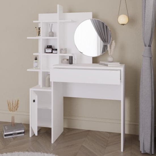 Flores Wooden Dressing Table With 1 Door 1 Drawer In White_3