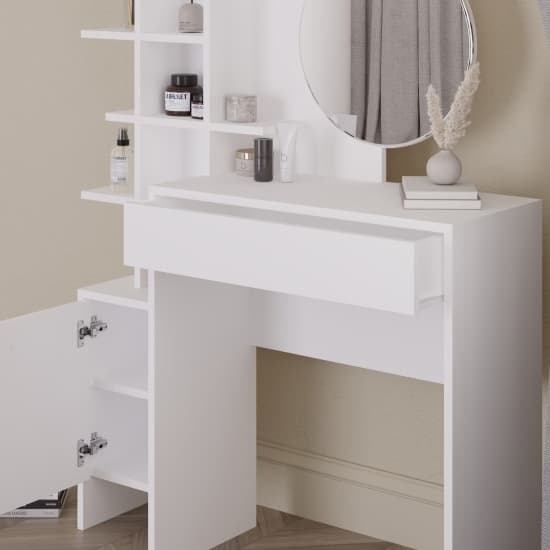 Flores Wooden Dressing Table With 1 Door 1 Drawer In White_4