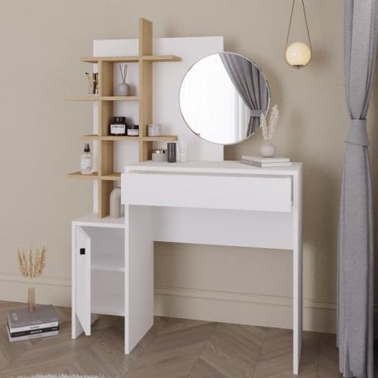 Flores Wooden Dressing Table 1 Door 1 Drawer In White And Oak_2