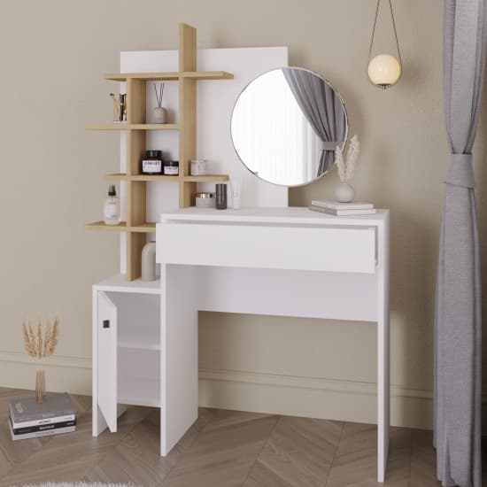 Flores Wooden Dressing Table 1 Door 1 Drawer In White And Oak_3