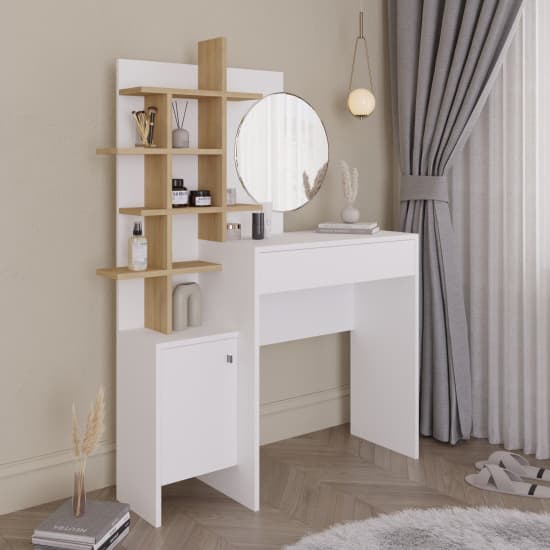 Flores Wooden Dressing Table 1 Door 1 Drawer In White And Oak_4