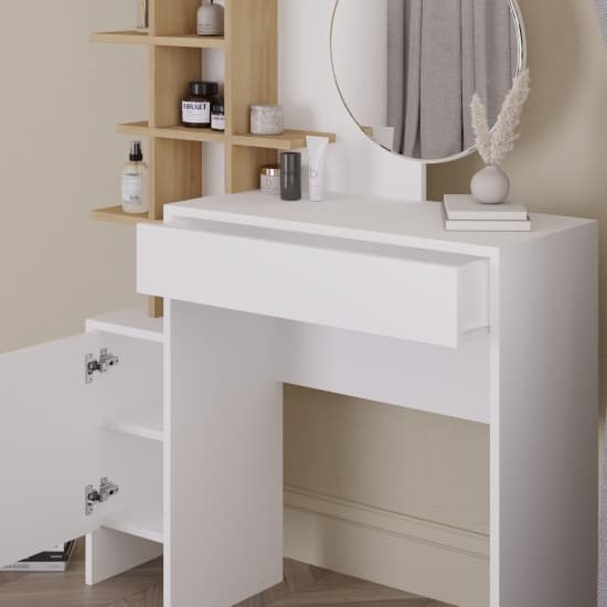 Flores Wooden Dressing Table 1 Door 1 Drawer In White And Oak_6