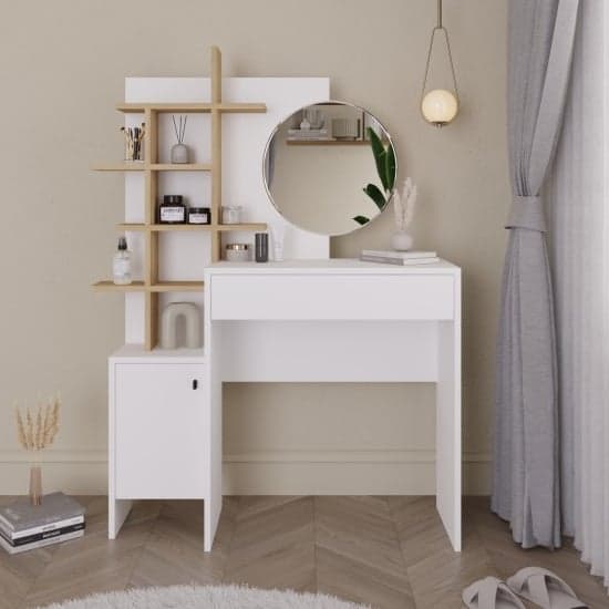 Flores Wooden Dressing Table 1 Door 1 Drawer In White And Oak_1
