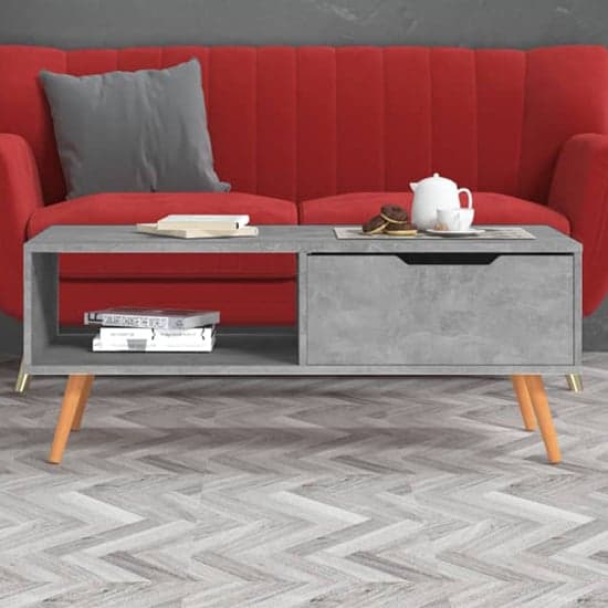 Floria Wooden Coffee Table With 1 Drawer In Concrete Effect_1
