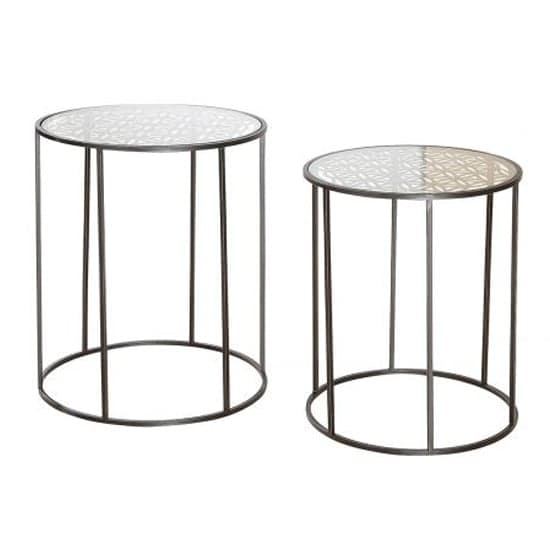 Flower Of Life Glass Top Set Of 2 Side Table With Metal Frame_1
