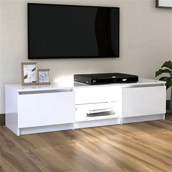 Flurin High Gloss TV Stand In White With LED Lights_3