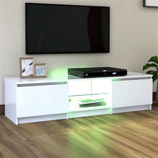 Flurin Wooden TV Stand In White With LED Lights_2