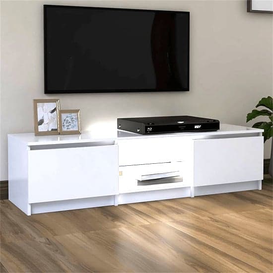 Flurin Wooden TV Stand In White With LED Lights_3