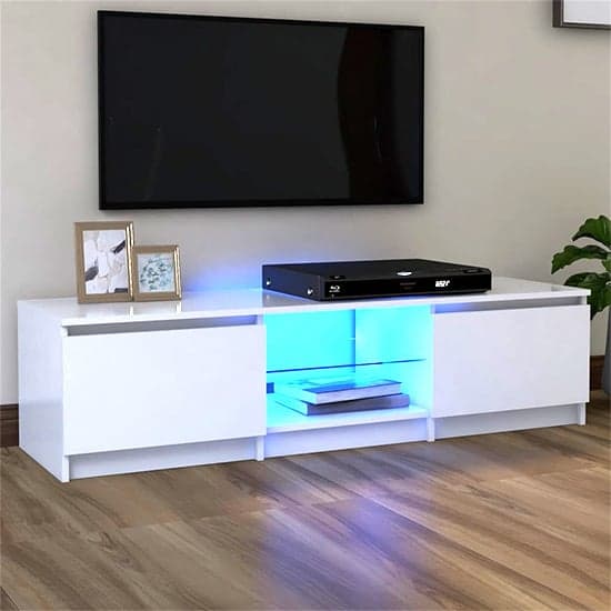 Flurin Wooden TV Stand In White With LED Lights_1