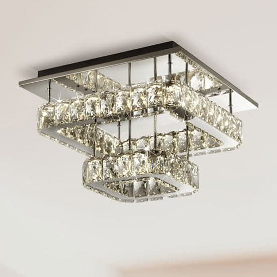 Flush LED 2 Tier Ceiling Light In Chrome With Crystal Glass_1