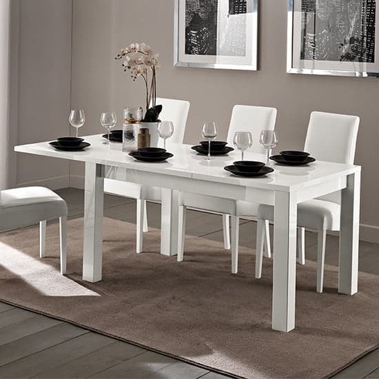 Fly Extending Wooden Dining Table In White High Gloss_1