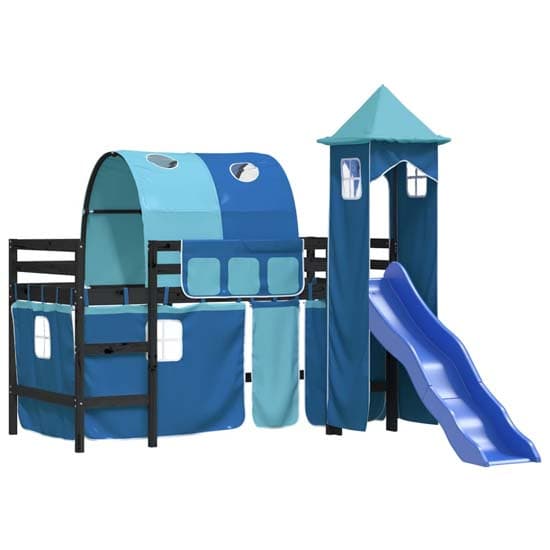 Forli Pinewood Kids Loft Bed In Black With Blue Tower Tent_4