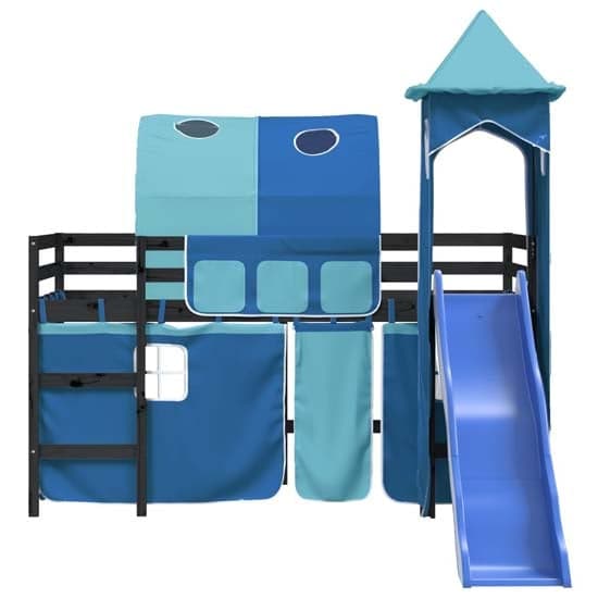 Forli Pinewood Kids Loft Bed In Black With Blue Tower Tent_5