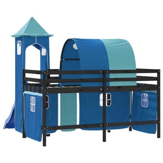 Forli Pinewood Kids Loft Bed In Black With Blue Tower Tent_7