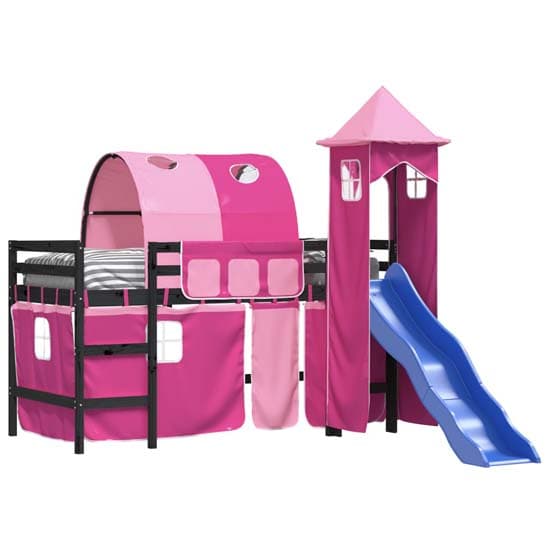 Forli Pinewood Kids Loft Bed In Black With Pink Tower Tent_3