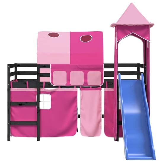 Forli Pinewood Kids Loft Bed In Black With Pink Tower Tent_5