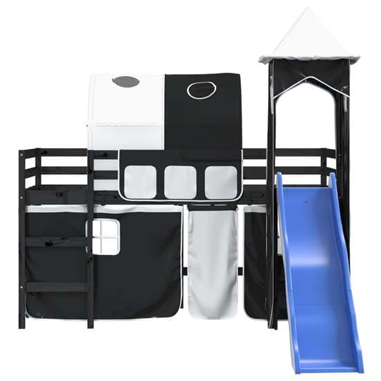 Forli Pinewood Kids Loft Bed In Black With White Black Tower Tent_5