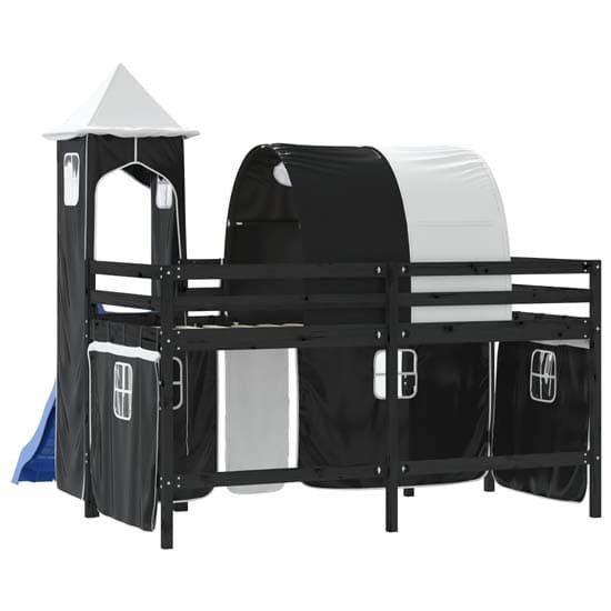 Forli Pinewood Kids Loft Bed In Black With White Black Tower Tent_7