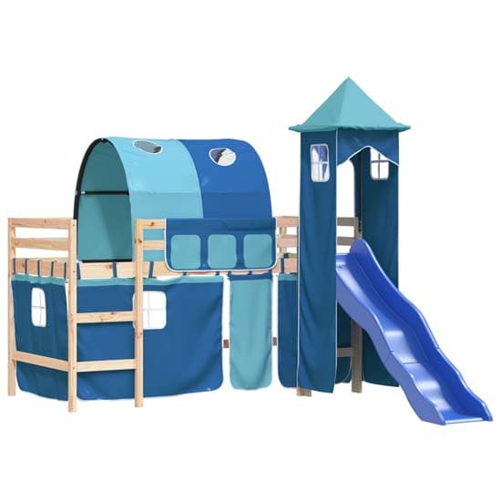 Forli Pinewood Kids Loft Bed In Natural With Blue Tower Tent_3