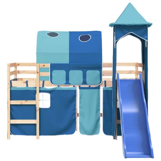 Forli Pinewood Kids Loft Bed In Natural With Blue Tower Tent_5