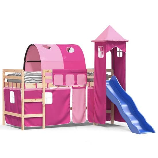 Forli Pinewood Kids Loft Bed In Natural With Pink Tower Tent_2