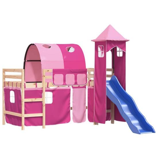 Forli Pinewood Kids Loft Bed In Natural With Pink Tower Tent_4