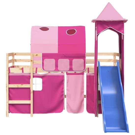 Forli Pinewood Kids Loft Bed In Natural With Pink Tower Tent_5