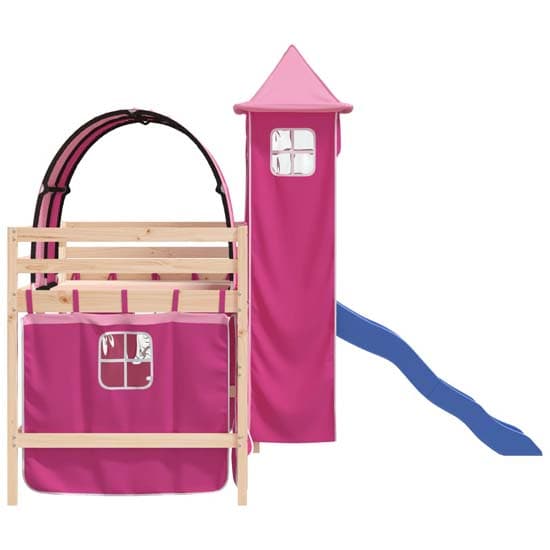 Forli Pinewood Kids Loft Bed In Natural With Pink Tower Tent_6