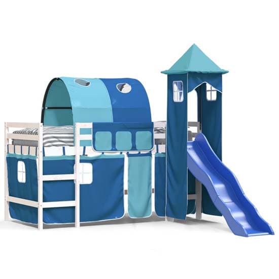Forli Pinewood Kids Loft Bed In White With Blue Tower Tent_2