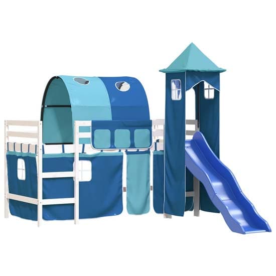 Forli Pinewood Kids Loft Bed In White With Blue Tower Tent_3