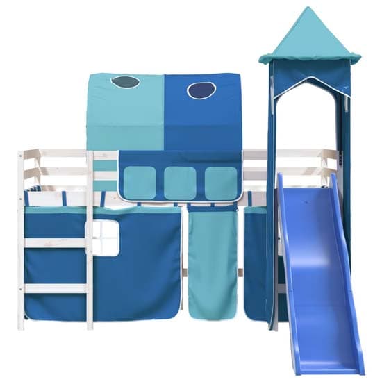 Forli Pinewood Kids Loft Bed In White With Blue Tower Tent_5
