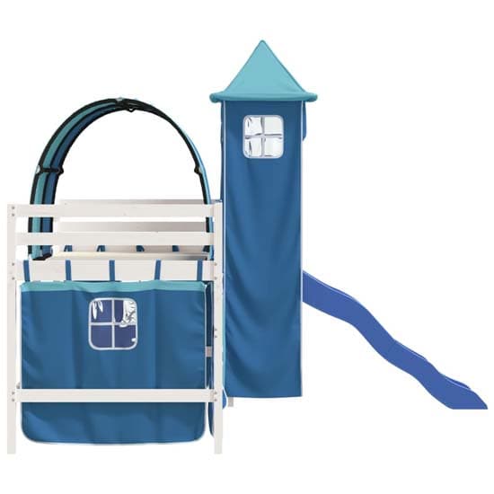 Forli Pinewood Kids Loft Bed In White With Blue Tower Tent_6