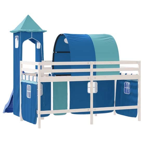Forli Pinewood Kids Loft Bed In White With Blue Tower Tent_7