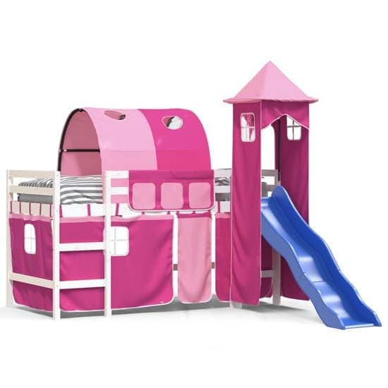 Forli Pinewood Kids Loft Bed In White With Pink Tower Tent_2