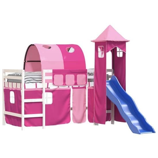 Forli Pinewood Kids Loft Bed In White With Pink Tower Tent_3
