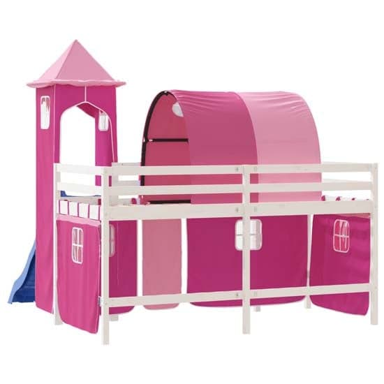 Forli Pinewood Kids Loft Bed In White With Pink Tower Tent_7