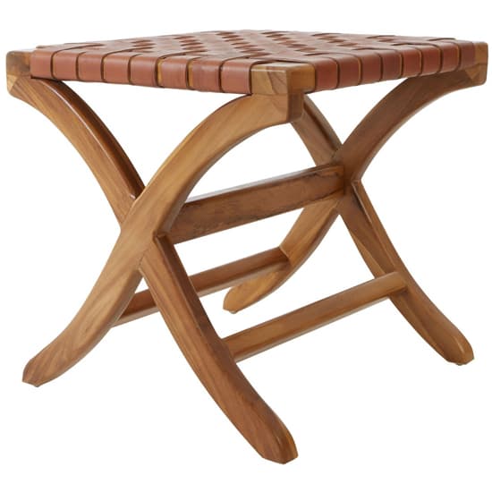 Formosa Square Wooden Stool With Leather Seat In Brown_3