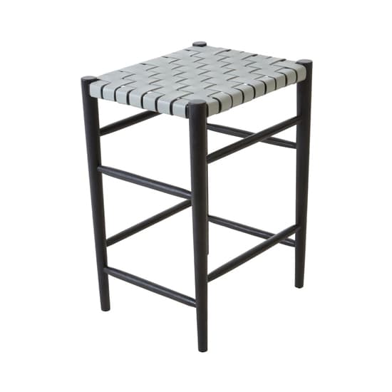 Formosa Square Wooden Stool With Leather Seat In Grey_4