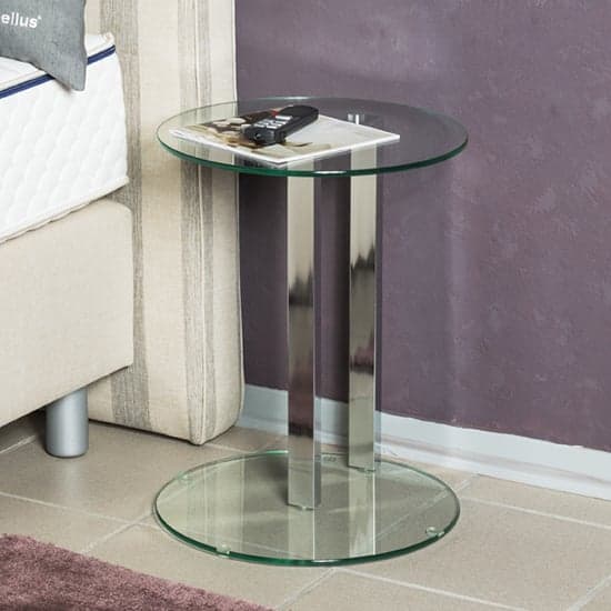 Forney Round Clear Glass Side Table With Chrome Metal Stand_1