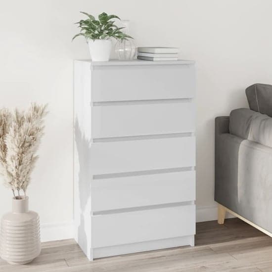 Fowey High Gloss Chest Of 5 Drawers In White_1