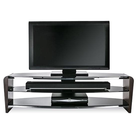 Francian Black Glass TV Stand With Walnut Wooden Frame_1