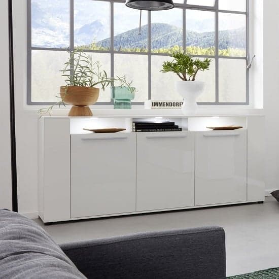 Frantin Modern Sideboard In White With Gloss Fronts And LED_1