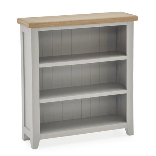 Freda Low Wooden Bookcase With 2 Shelves In Grey And Oak Furniture in Fashion