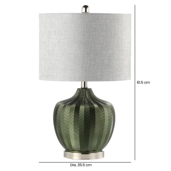 Freeport Grey Linen Shade Table Lamp With Green Ribbed Glass Base_2
