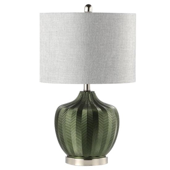 Freeport Grey Linen Shade Table Lamp With Green Ribbed Glass Base_1