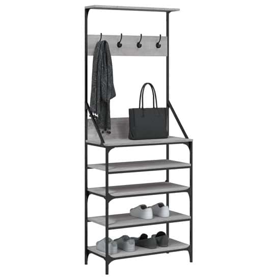 Fremont Wooden Clothes Rack With Shoe Storage In Grey Sonoma Oak_3