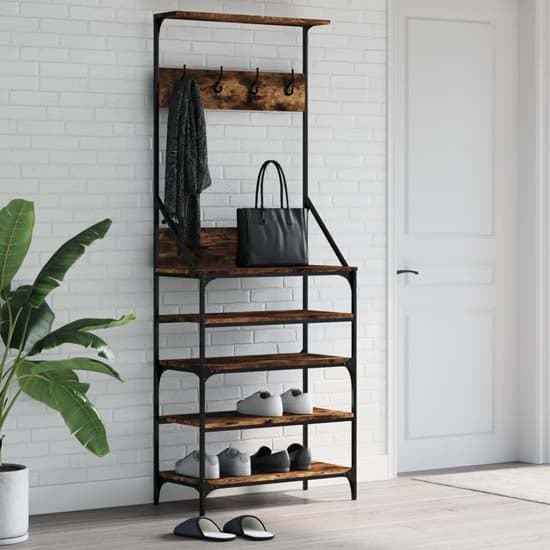 Fremont Wooden Clothes Rack With Shoe Storage In Smoked Oak_1