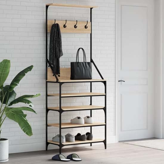 Fremont Wooden Clothes Rack With Shoe Storage In Sonoma Oak_1