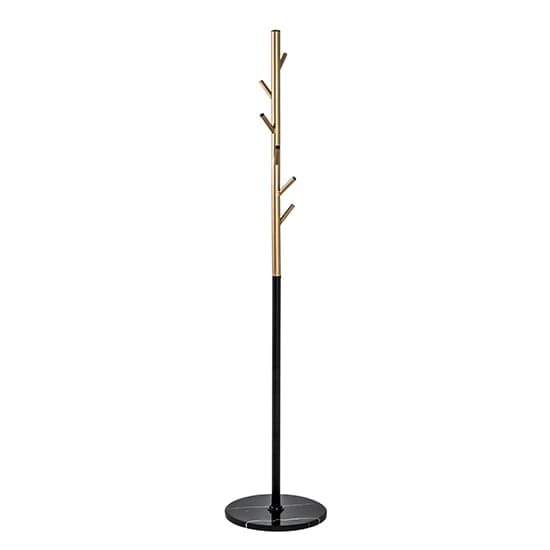 Fresno Metal Hall Tree Coat Rack In Gold With Black Marble Base_1